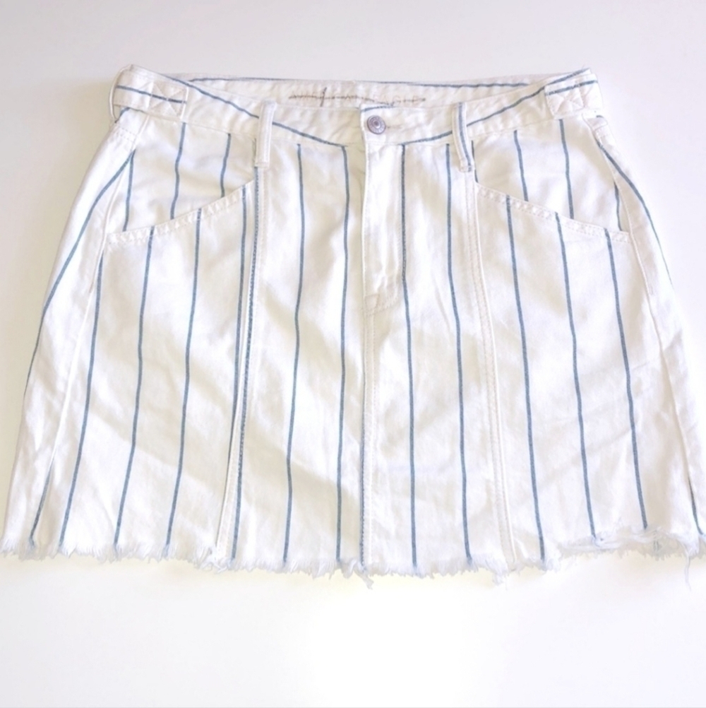 NWT American Eagle AEO White Blue Striped Denim Hi-Rise A-line Skirt Size 4 New
